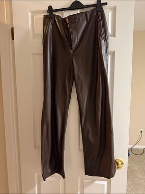 GAP Dark Brown Faux Leather Wide-Leg Pants
